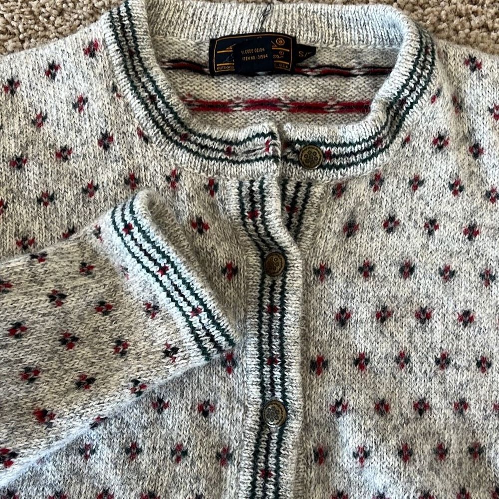 Eddie Bauer Cream And Red Patterned Cardigan - image 4